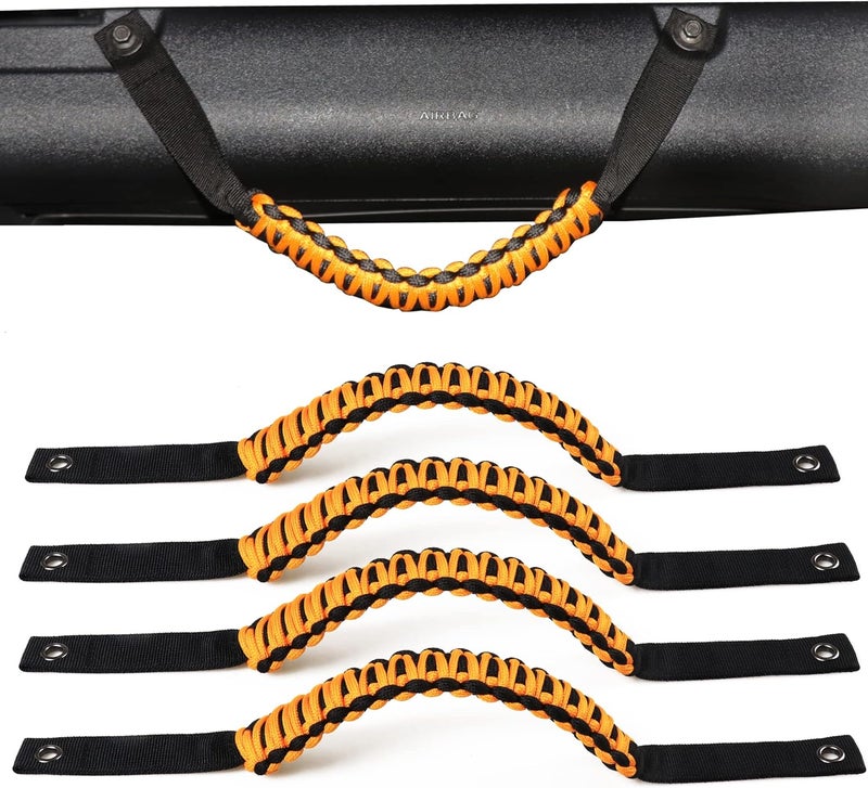 RERPRO 4 Pack Grab Handles for Ford Bronco Accessories 2021 2022 2023 2024 2025 2 Door 4 Door Interior Paracord Roll Bar Grip Door Handle No Embroidery Cyber Orange - Image 1